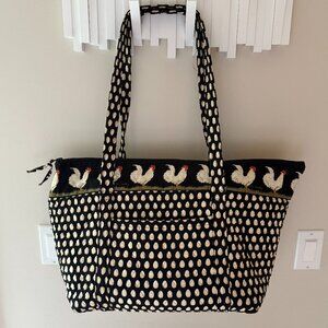 Vera Bradley Chicken Rooster Egg Chanticleer Black Shoulder Tote Bag XL Size 23"
